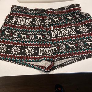 PINK Christmas print sleeping shorts. Worn once.